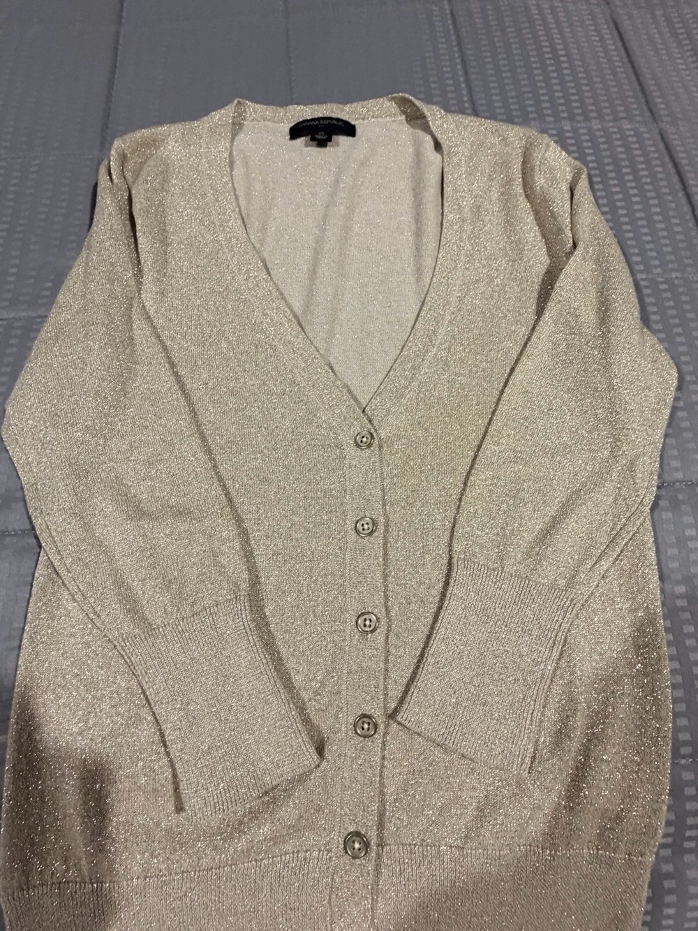 Banana Republic Metallic Gold V-Neck Button Cardigan